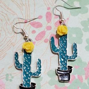 NEW Cactus Dangle Earrings Silver